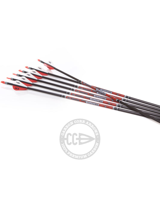 Carbon Core African Bowhunter 5mm Prefletched Arrows | Black Edition .600 Spine (.003")